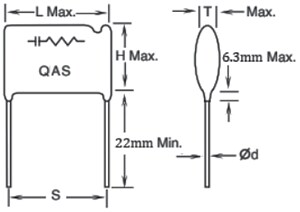 Mechanical Drawing - Cornell Dubilier / Knowles QAS Arc Suppressor/Snubber Network Film Capacitors